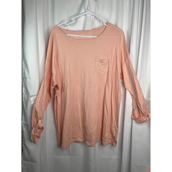 Talbots knit tee shirt t-shirt tunic peach orange plus size xxl 2x roll tab slee - Picture 10 of 16